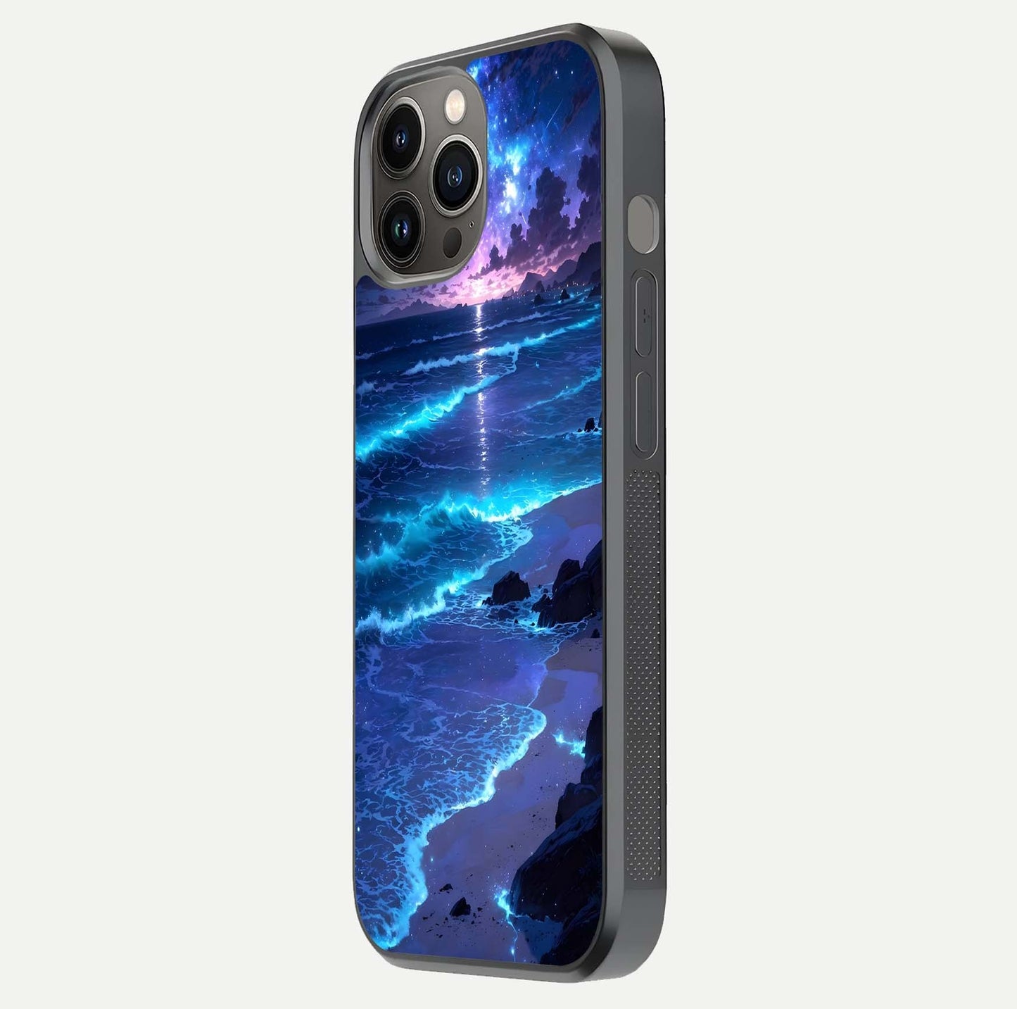 Classic Damn Look Glass Case for iPhone 12 Pro Max side-angle photo showing shine texture and curve reflection