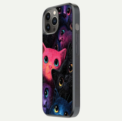 Cosmic Cats Dreams Glass Case for iPhone 12 Pro Max side-angle photo showing edge gloss and color depth