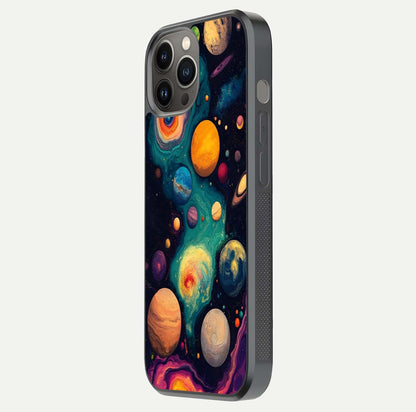 Cosmic Planet Journey Glass Case for iPhone 12 Pro Max side-angle image capturing smooth gloss and reflective edges