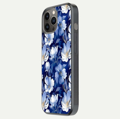 Cute Floral Patterns Glass Case for iPhone 12 Pro Max side-angle image showing polished surface and gloss tone