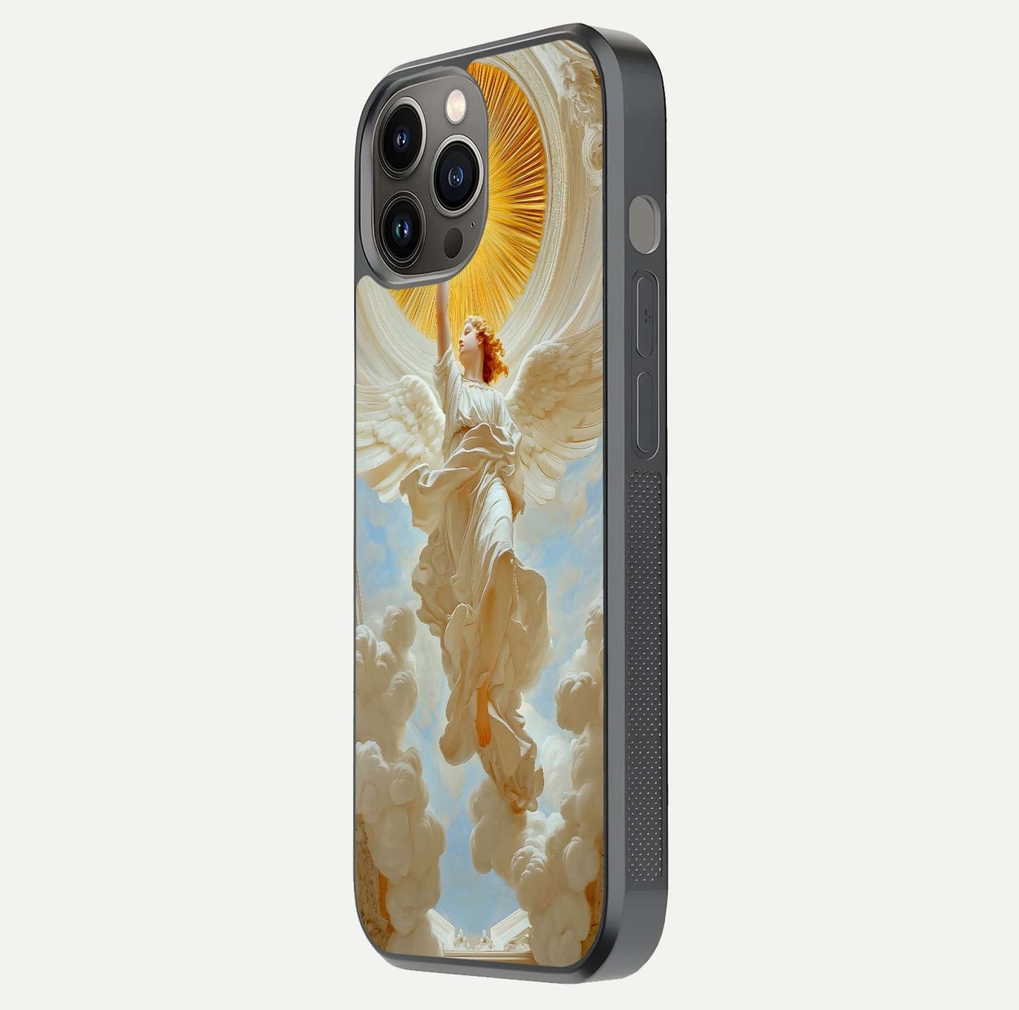 Divine Light Angel Glass Case for iPhone 12 Pro Max side-angle image capturing reflection shine and edge finish