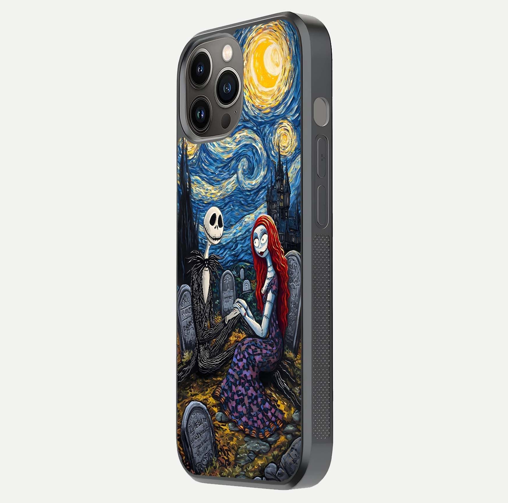 Eternal Night Love Glass Case for iPhone 12 Pro Max side-angle photo showing edge shine and soft reflection