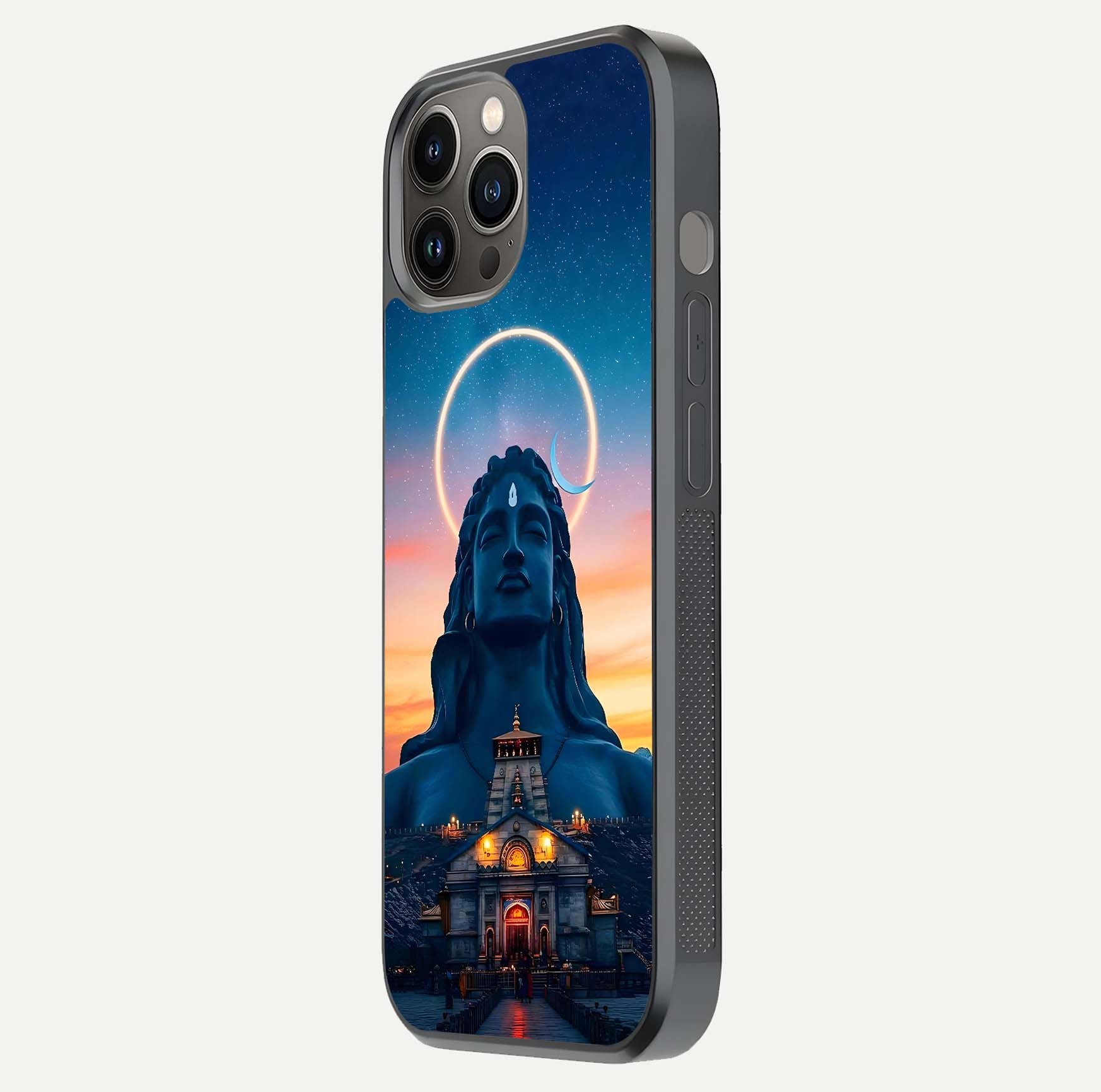 Eternal Shiva Aura Glass Case for iPhone 12 Pro Max side-angle image showing reflection clarity and rich tone
