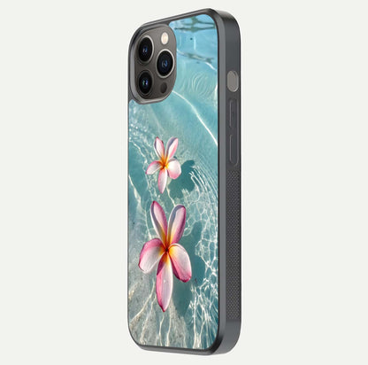 Floating Bloom Bliss Glass Case for iPhone 12 Pro Max side-angle photo showing smooth reflection and elegant curve