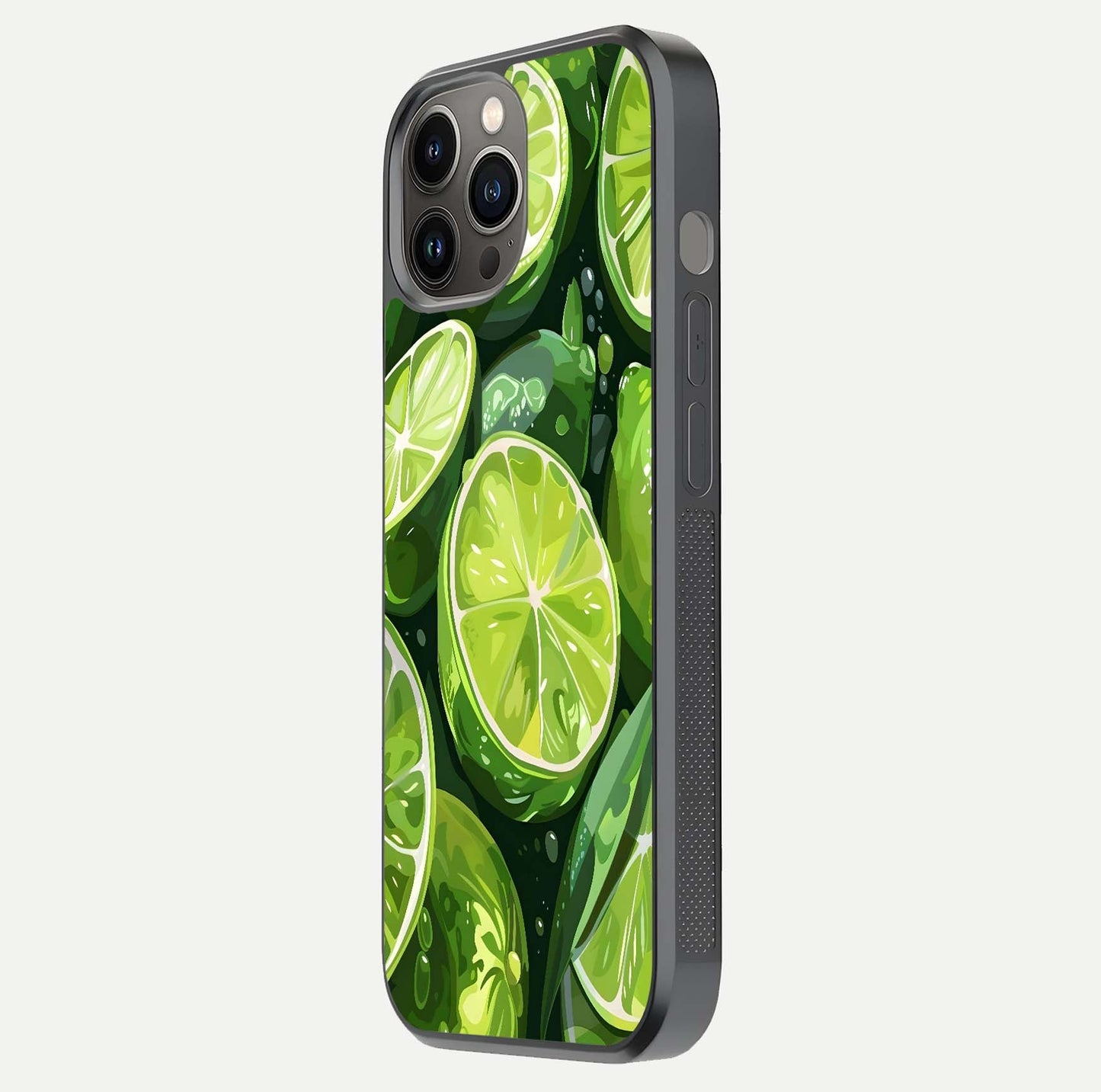 Green Lemon Glass Case for iPhone 12 Pro Max side-angle image showing reflection glow and juicy color tones