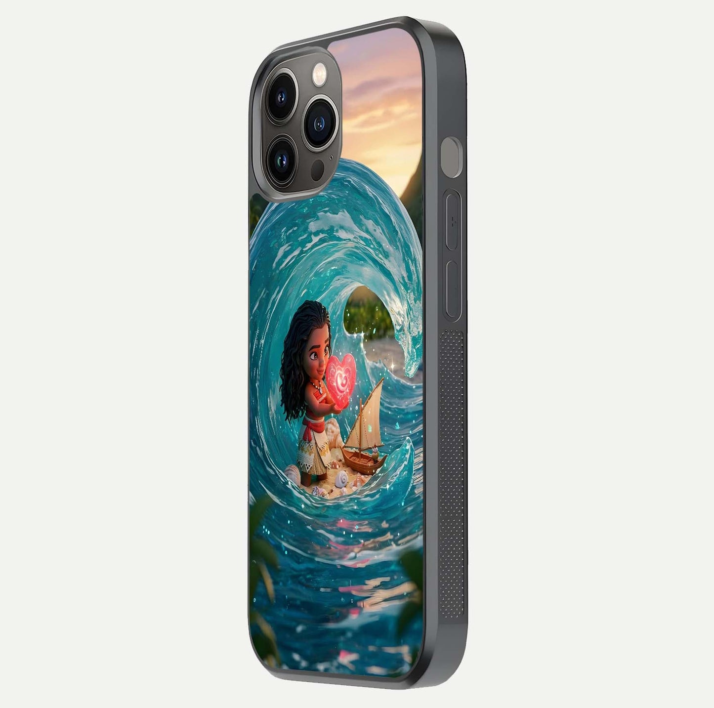Heart of Ocean Glass Case for iPhone 12 Pro Max side-angle image showing reflection clarity and deep ocean texture