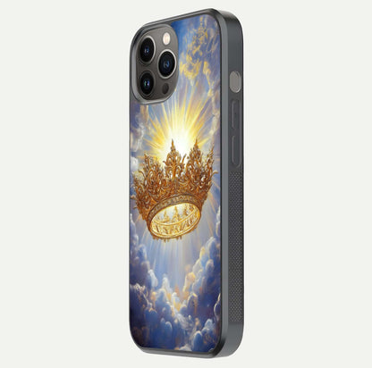 Heavenly Crown Light Glass Case for iPhone 12 Pro Max side-angle image showing reflection brilliance and elegant divine art