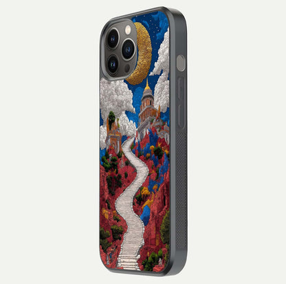 Heavenly Moon Path Glass Case for iPhone 12 Pro Max side-angle image showing reflection clarity and serene moon glow