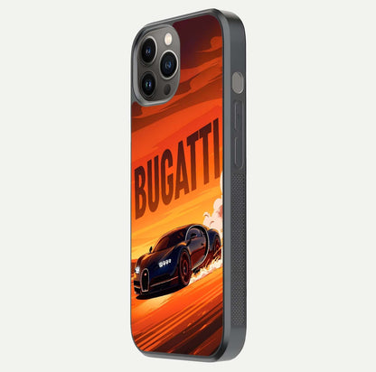Inferno Bugatti Storm Glass Case for iPhone 12 Pro Max side-angle image showing reflection glow and vibrant red tones