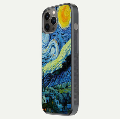 Inspired Van Gogh Art Glass Case for iPhone 12 Pro Max side-angle image showing reflection brilliance and painted surface look