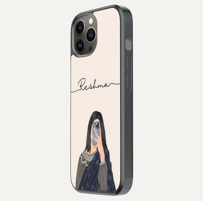 Mirror Mood Muse Custom Name Glass Case for iPhone 12 Pro Max side-angle image emphasizing glossy mirror texture