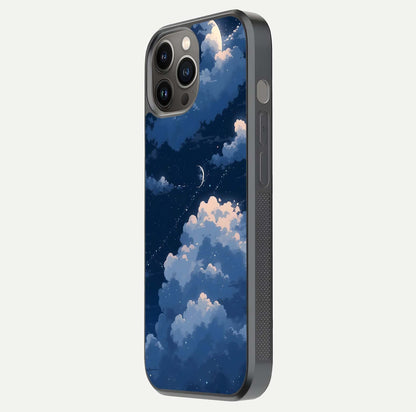 Moon Dream Haze Glass Case for iPhone 12 Pro Max side-angle image showing HD reflection and moonlight detailing