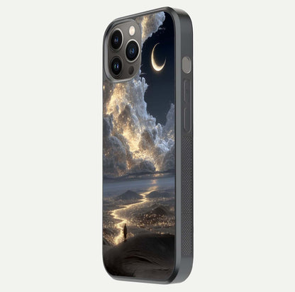 Moonlight Spark Path Glass Case for iPhone 12 Pro Max side-angle image showing reflection and moonlit detail