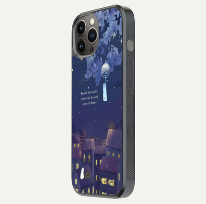 Moonlit Cat Silence Glass Case for iPhone 12 Pro Max side-angle image showing HD gloss and feline artwork detail