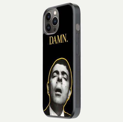 Mr Bean Damn Glass Case for iPhone 12 Pro Max side-angle image emphasizing HD print clarity and playful theme