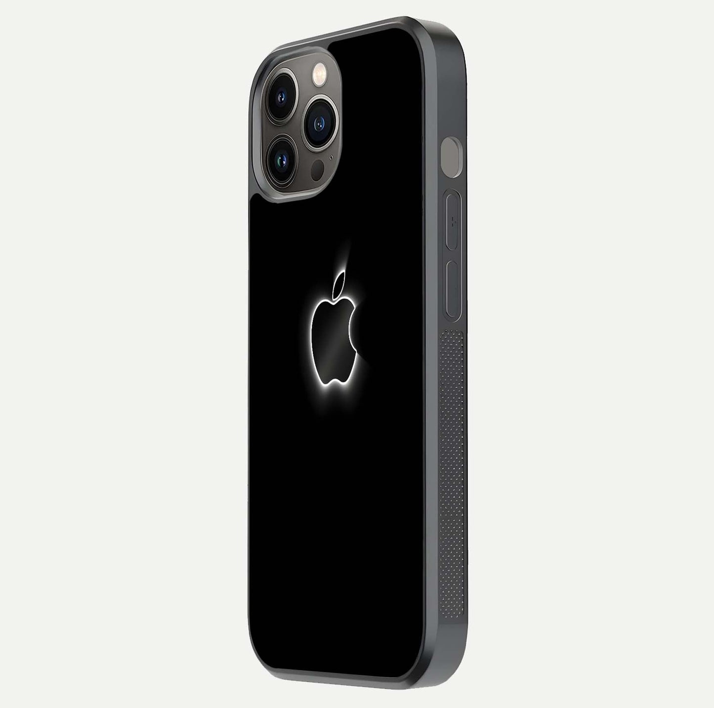 Neon Apple Glow Glass Case for iPhone 12 Pro Max side-angle image showing light reflection and glow effect