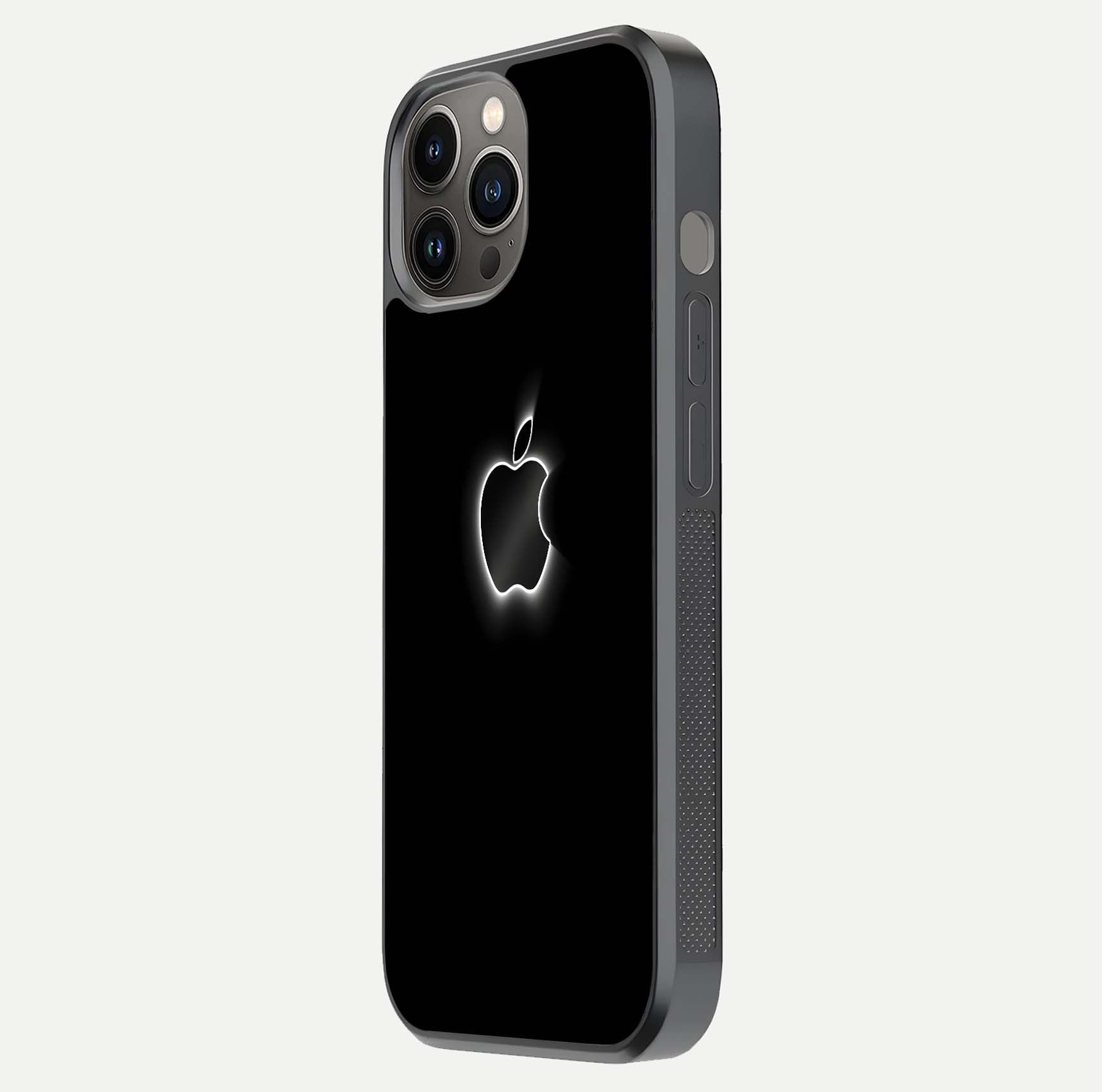 Neon Apple Glow Glass Case for iPhone 12 Pro Max side-angle image showing light reflection and glow effect