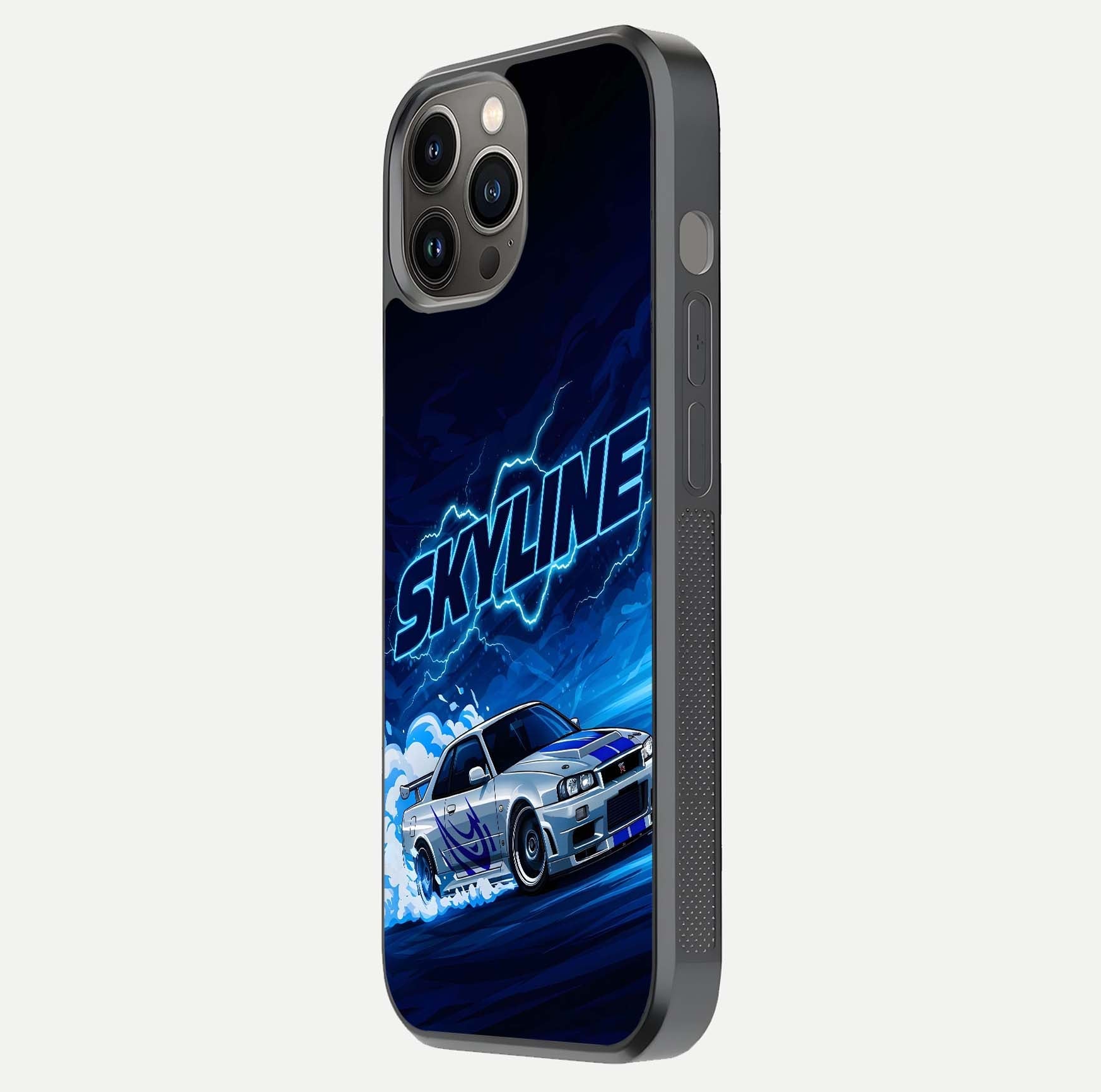 Neon Drift Beast Glass Case for iPhone 12 Pro Max side-angle image showing reflection depth and bold neon tones