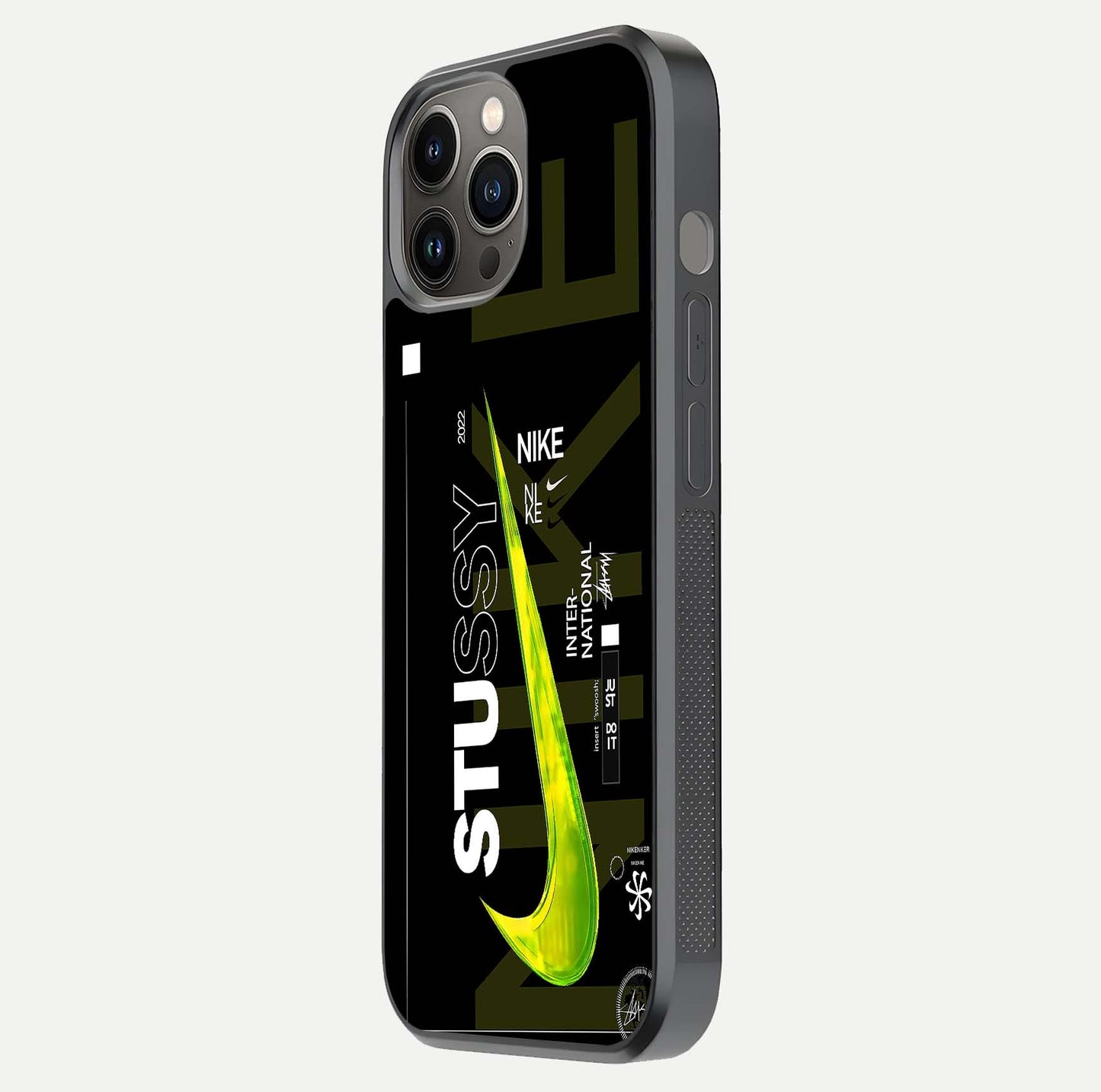 Neon Street Edition Glass Case for iPhone 12 Pro Max side-angle image showing reflection depth and modern tones