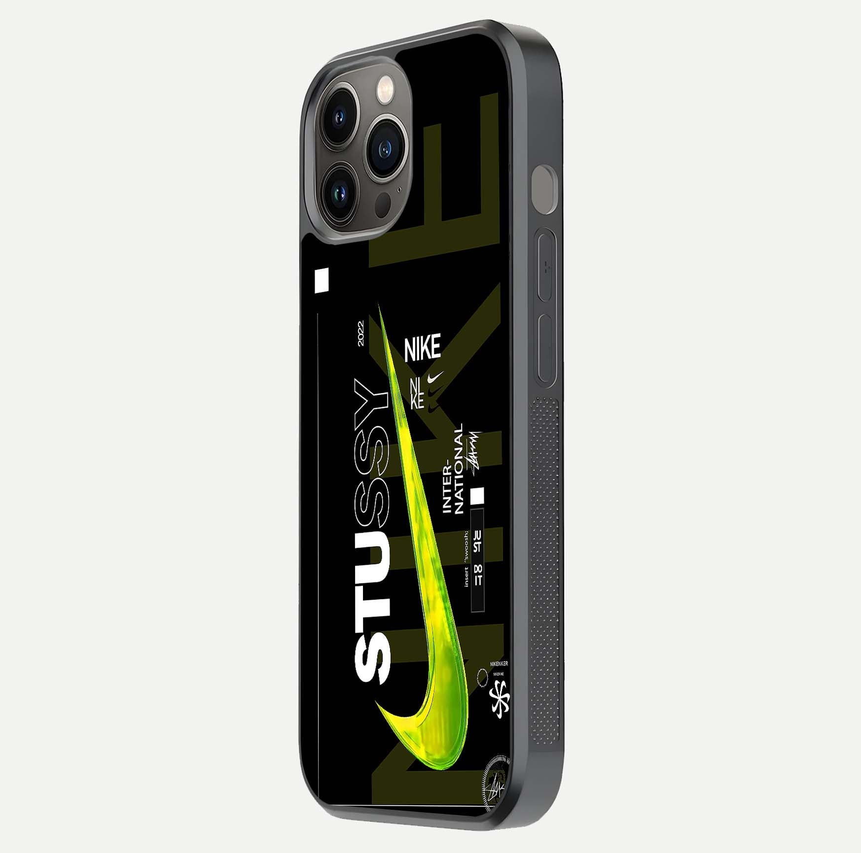 Neon Street Edition Glass Case for iPhone 12 Pro Max side-angle image showing reflection depth and modern tones