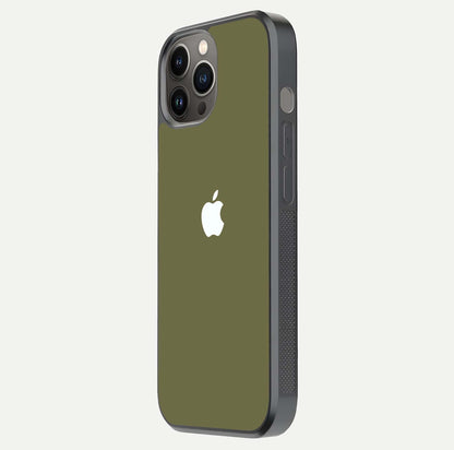 Olive Matte Essence Glass Case for iPhone 12 Pro Max side-angle image showing soft hue and elegant smooth surface