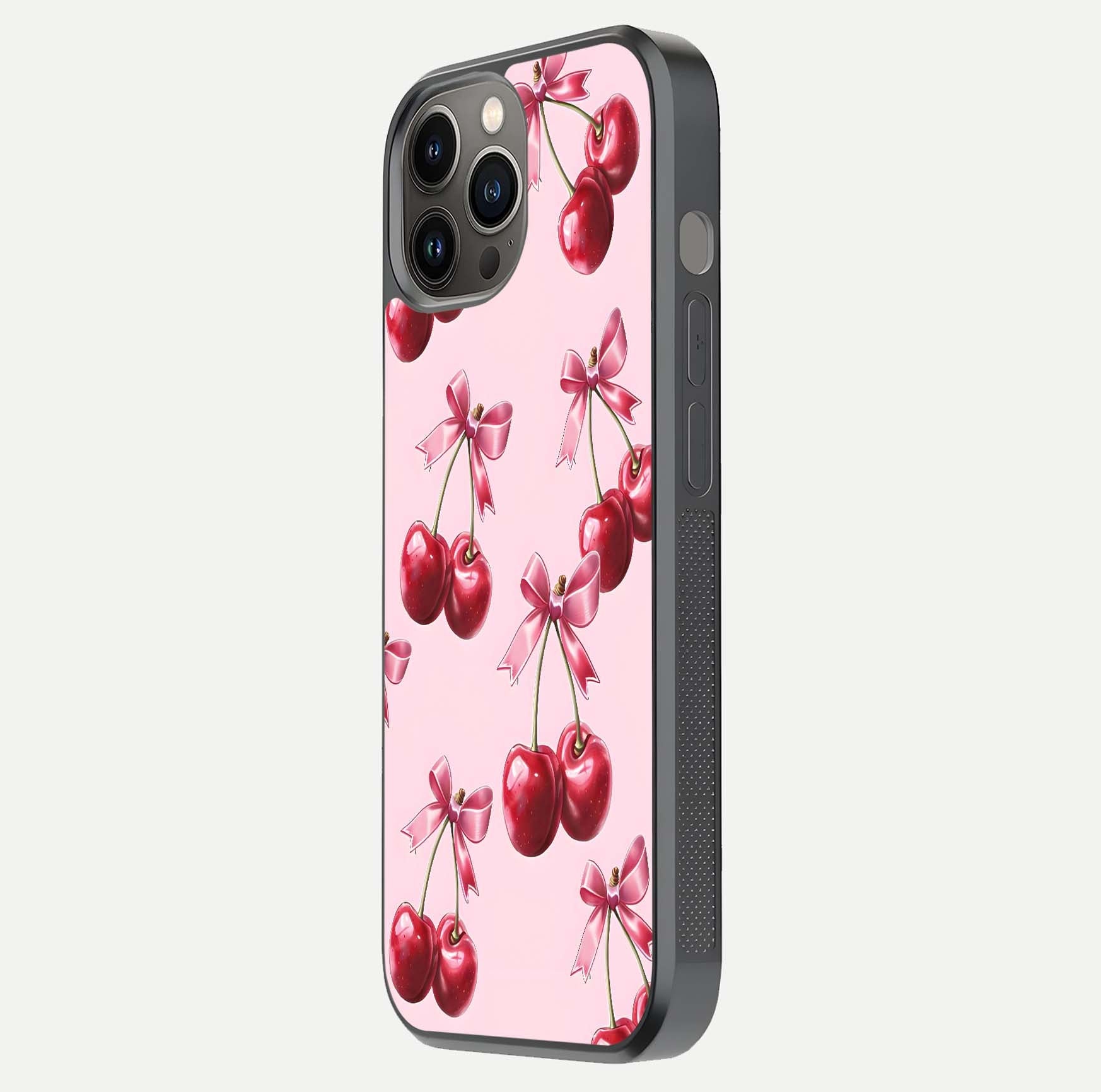 Red Bloom Skies Glass Case for iPhone 12 Pro Max side-angle image showing reflection, print clarity, and tone blend