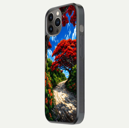 Red Eyes Pattern Glass Case for iPhone 12 Pro Max side-angle image showing shine, detail, and red tone clarity