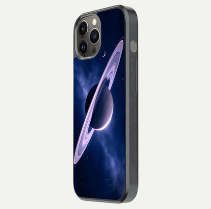 Saturn Ring Mystique Glass Case for iPhone 12 Pro Max side-angle image showing shine and galaxy ring focus