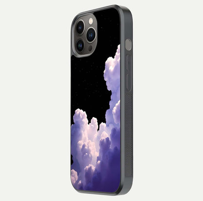 Starlit Night Whispers Glass Case for iPhone 12 Pro Max side-angle image showing reflection and night pattern shine