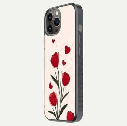 Tulip With Heart Glass Case for iPhone 12 Pro Max side-angle image showing floral reflection and subtle gradient