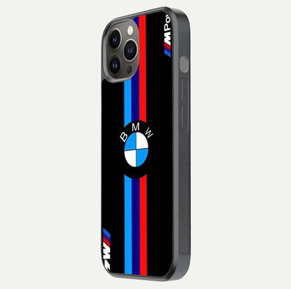 Turbo BMW Beast Glass Case for iPhone 12 Pro Max side-angle image showing reflection and sleek edge styling
