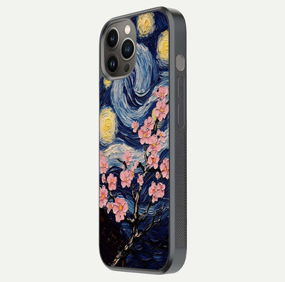Van Gogh Scenery Glass Case for iPhone 12 Pro Max side-angle image showing shine, gloss, and scenic color palette
