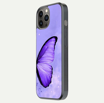 Violet Dream Wing Glass Case for iPhone 12 Pro Max side-angle image showing gloss, shine, and violet gradient