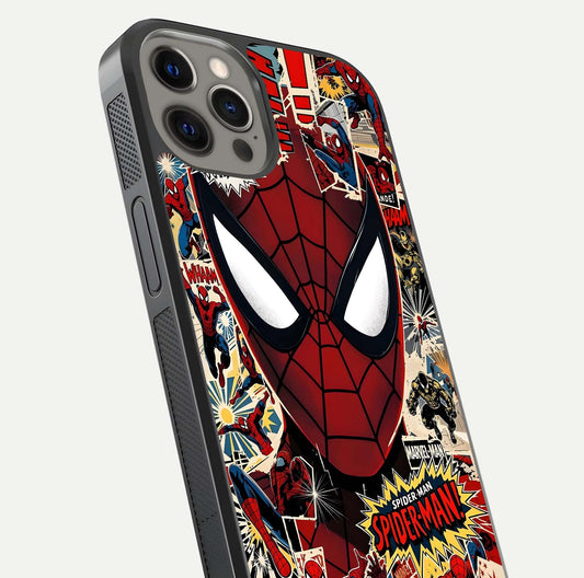 Aesthetic Wonder Spider Glass Case for iPhone 12 Pro Max angled close-up highlighting spider web detail and vibrant color gloss