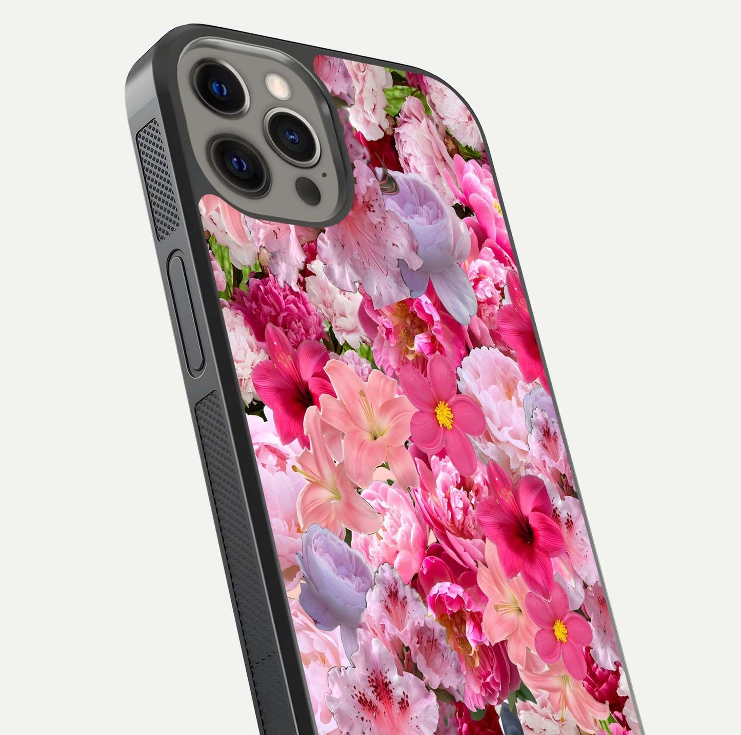 Bloom Crush Fantasy Glass Case for iPhone 12 Pro Max close-up image showing color gradient and petal detailing
