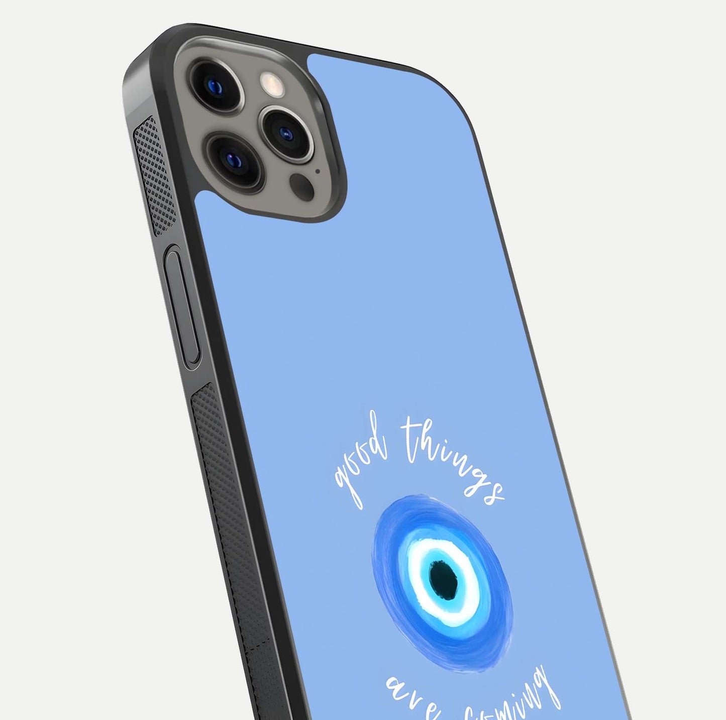 Bright Future Ahead Glass Case for iPhone 12 Pro Max close-up image highlighting bold quote text and HD reflection