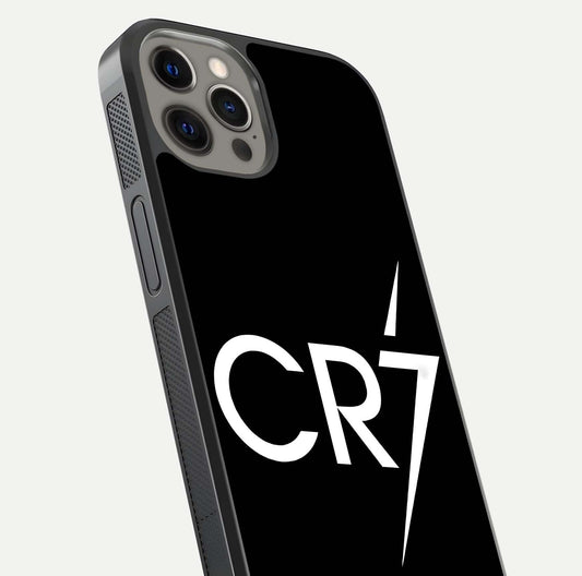 CR7 Elite Strike Glass Case for iPhone 12 Pro Max close-up highlighting CR7 artwork and shine reflection