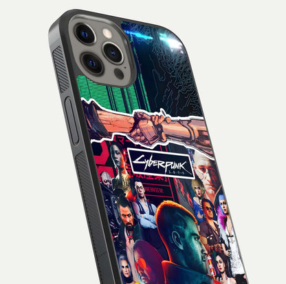 CYBERPUNK Legacy Glass Case for iPhone 12 Pro Max close-up highlighting circuit texture and reflection tone