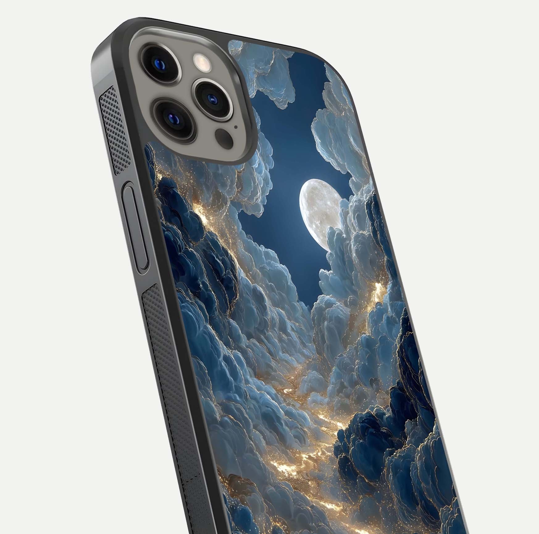 Celestial Cloud Road Glass Case for iPhone 12 Pro Max close-up view showing road gradient and cloud reflection shine