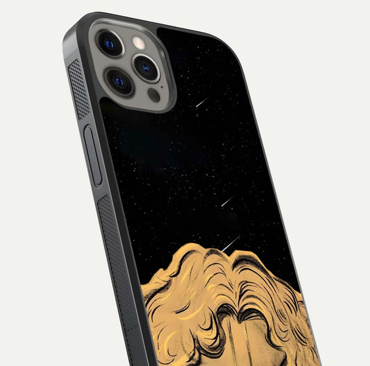Celestial God’s Plan Glass Case for iPhone 12 Pro Max close-up angled shot highlighting celestial details and reflection