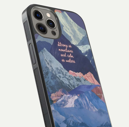 Celestial Mountain Calm Glass Case for iPhone 12 Pro Max close-up showing peak reflection and HD gloss texture