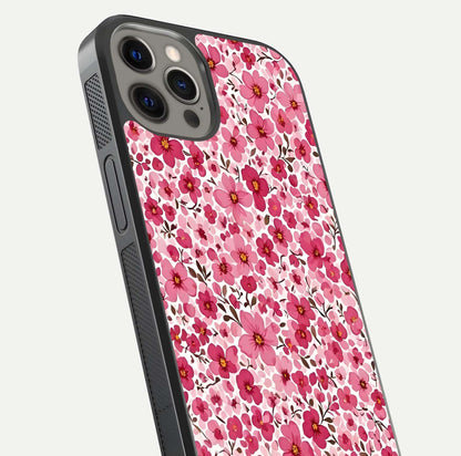 Cherry Blossom Charm Glass Case for iPhone 12 Pro Max close-up highlighting petal gradient and reflection shine