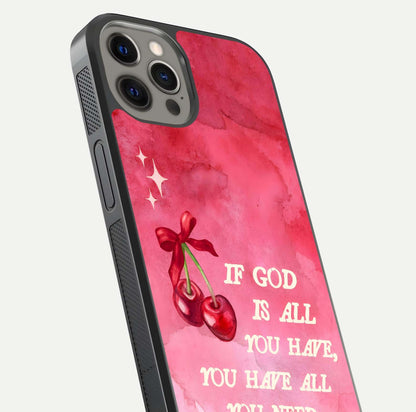 Cherry Quote Glass Case for iPhone 12 Pro Max close-up showing printed quote detail and HD reflection gloss