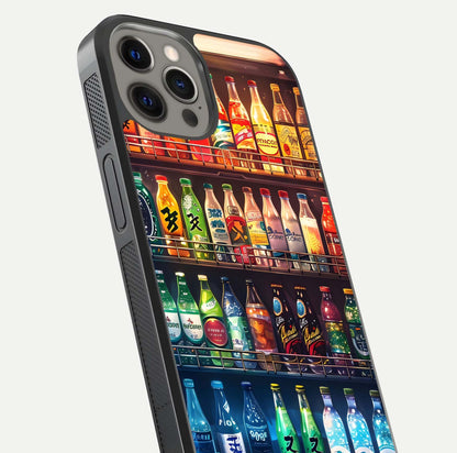 Colorful Soda Bottles Glass Case for iPhone 12 Pro Max close-up showing colorful bottles and HD reflection