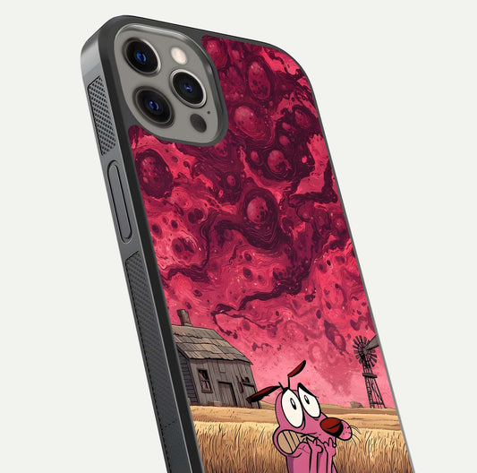 Courage Under Sky Glass Case for iPhone 12 Pro Max close-up highlighting typography and HD reflection