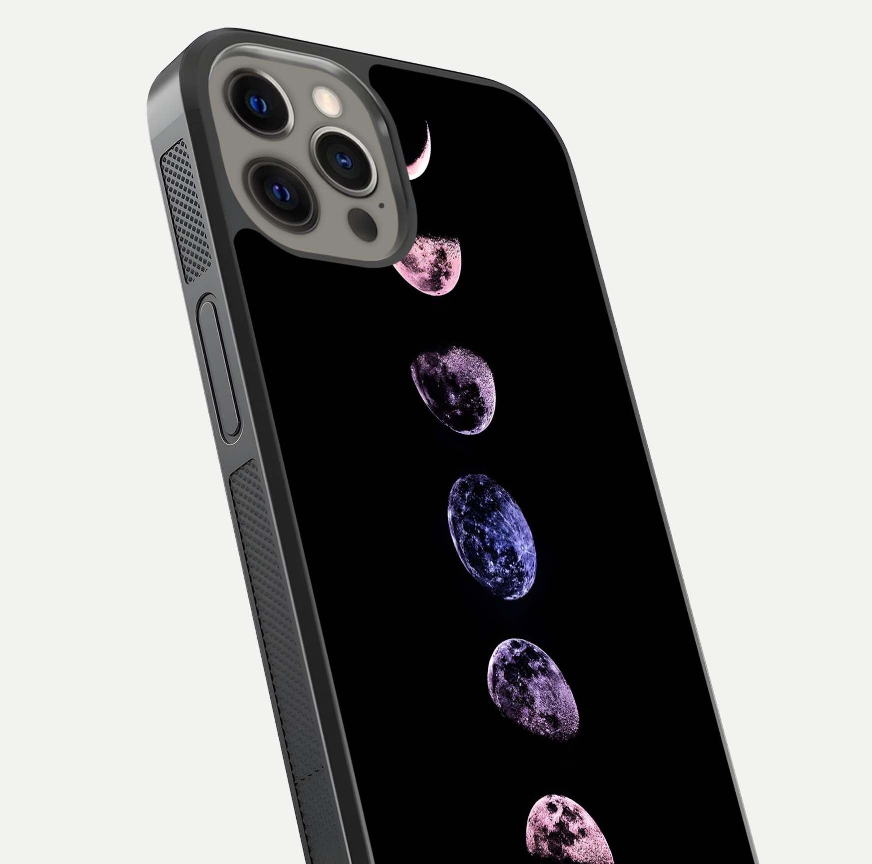Crimson All Planets Glass Case for iPhone 12 Pro Max close-up highlighting planet details and reflection polish