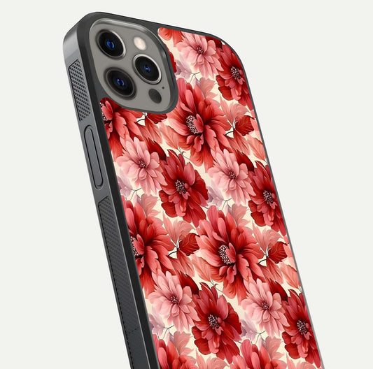 Crimson Love Petals Glass Case for iPhone 12 Pro Max close-up highlighting petal texture and light reflection