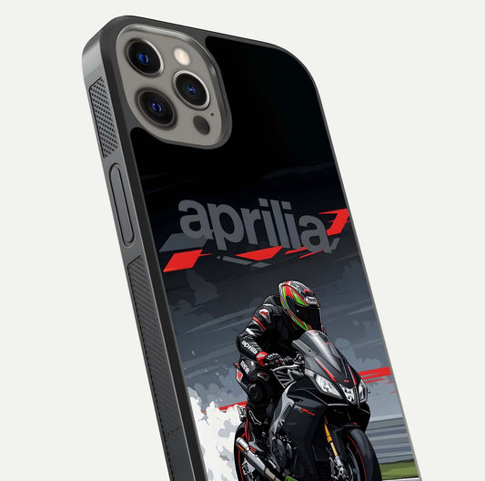 Dark Aprilla Glass Case for iPhone 12 Pro Max close-up highlighting detailing and reflection effect