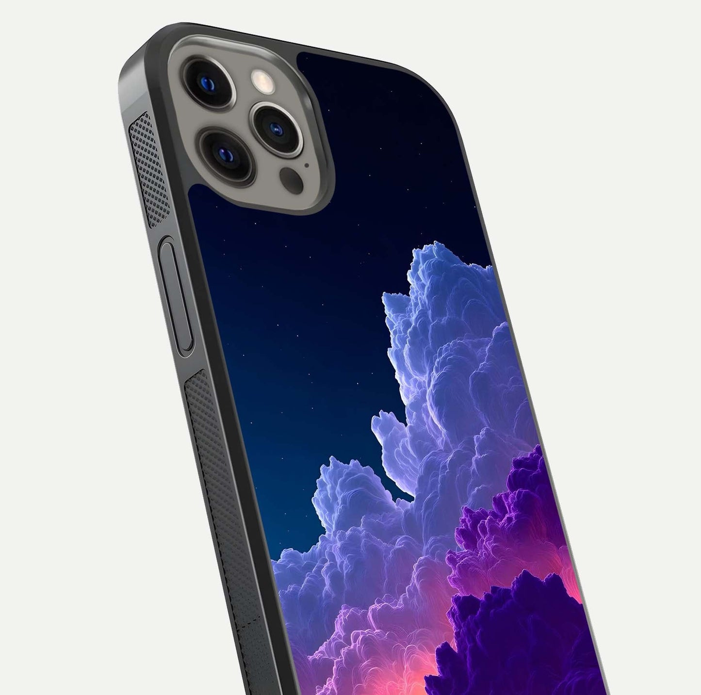 Dreamy Cloud Skies Glass Case for iPhone 12 Pro Max close-up highlighting soft gradient tones and reflection glow