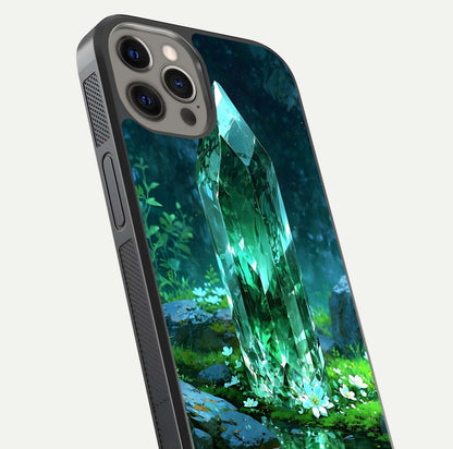 Emerald Light Crystal Glass Case for iPhone 12 Pro Max close-up highlighting crystal texture and reflection glow